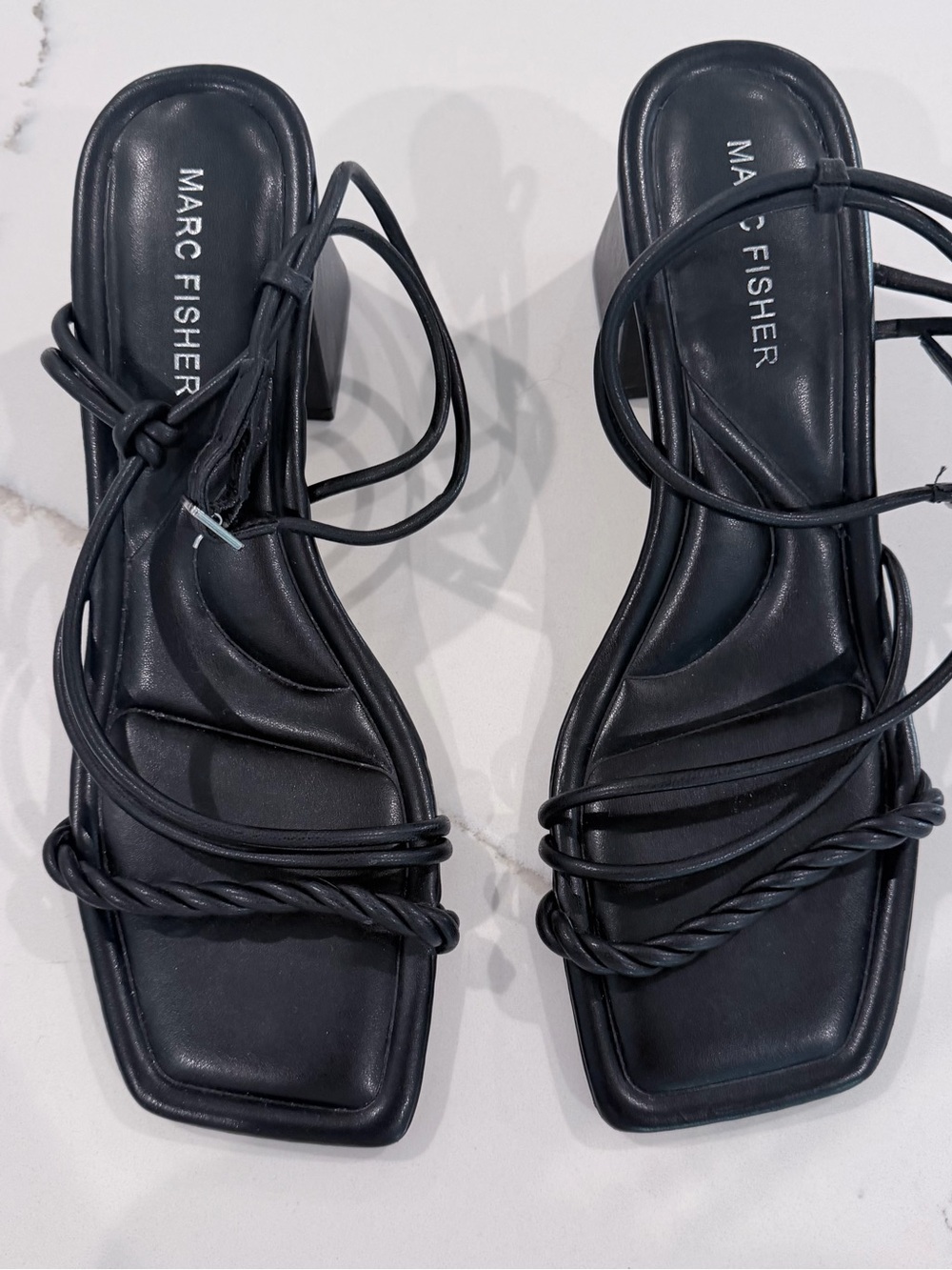 Marc Fisher Black Twisted-Strap Square-Toe Sandals
